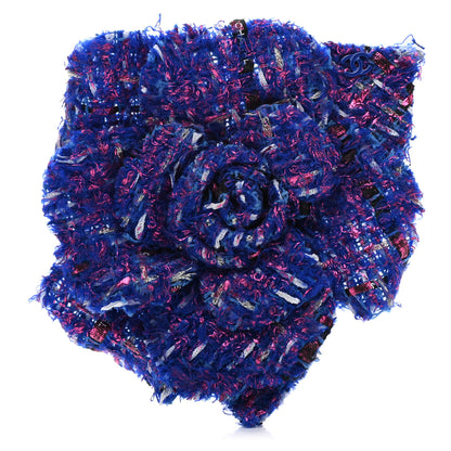 Chanel Tweed Camellia Pin Brooch Blue Black Pink 1 of 4