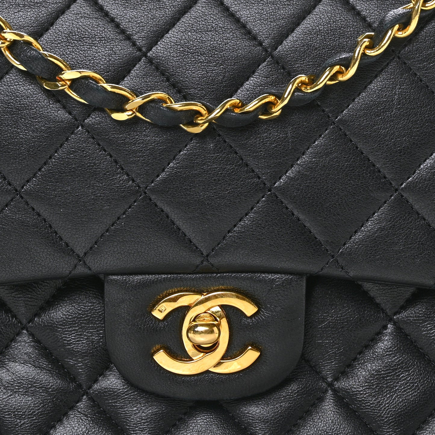 Lambskin Quilted Medium Double Flap Black