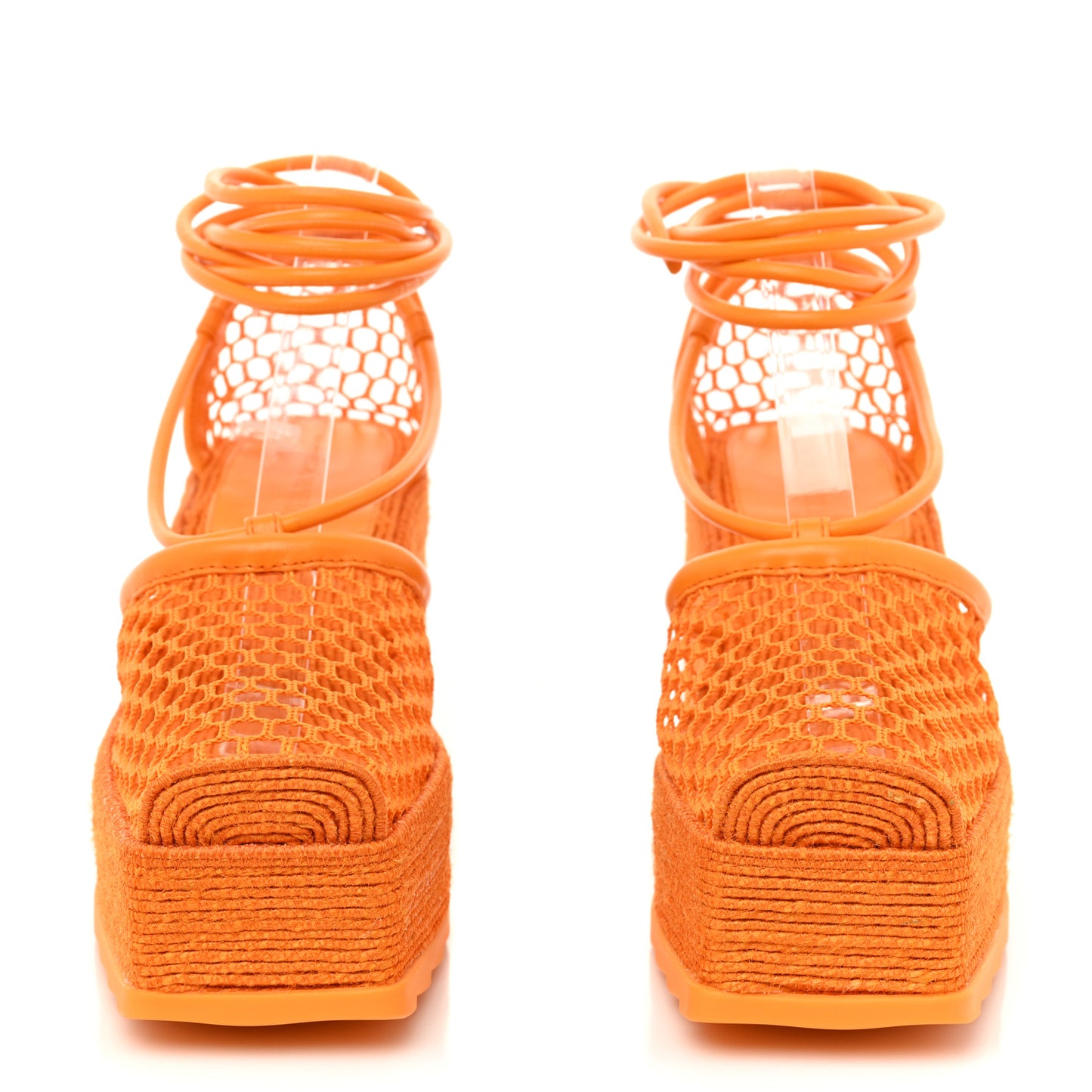 Mesh Lambskin Sporty Web Stretch Ankle Tie Espadrilles 38 Tangerine