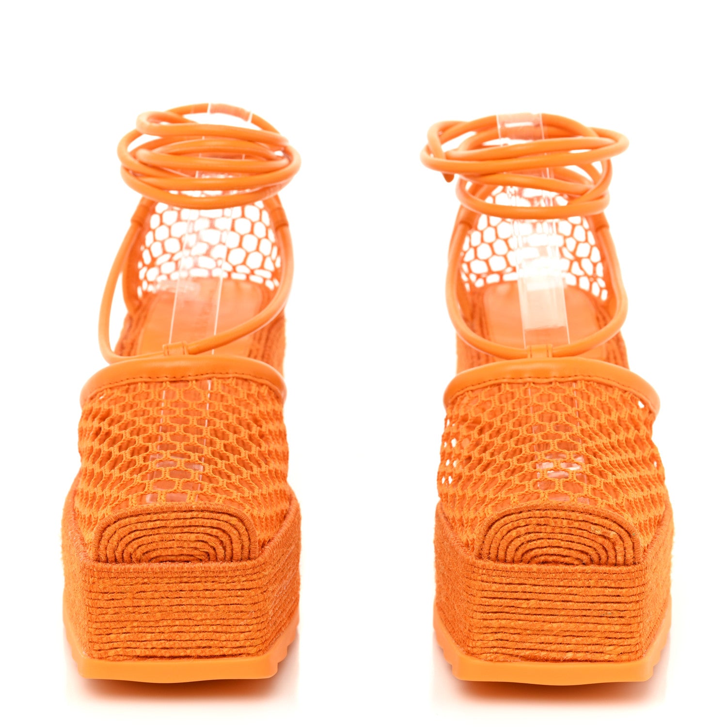 Bottega Veneta Mesh Lambskin Sporty Web Stretch Ankle Tie Espadrilles 38 Tangerine 2 of 8