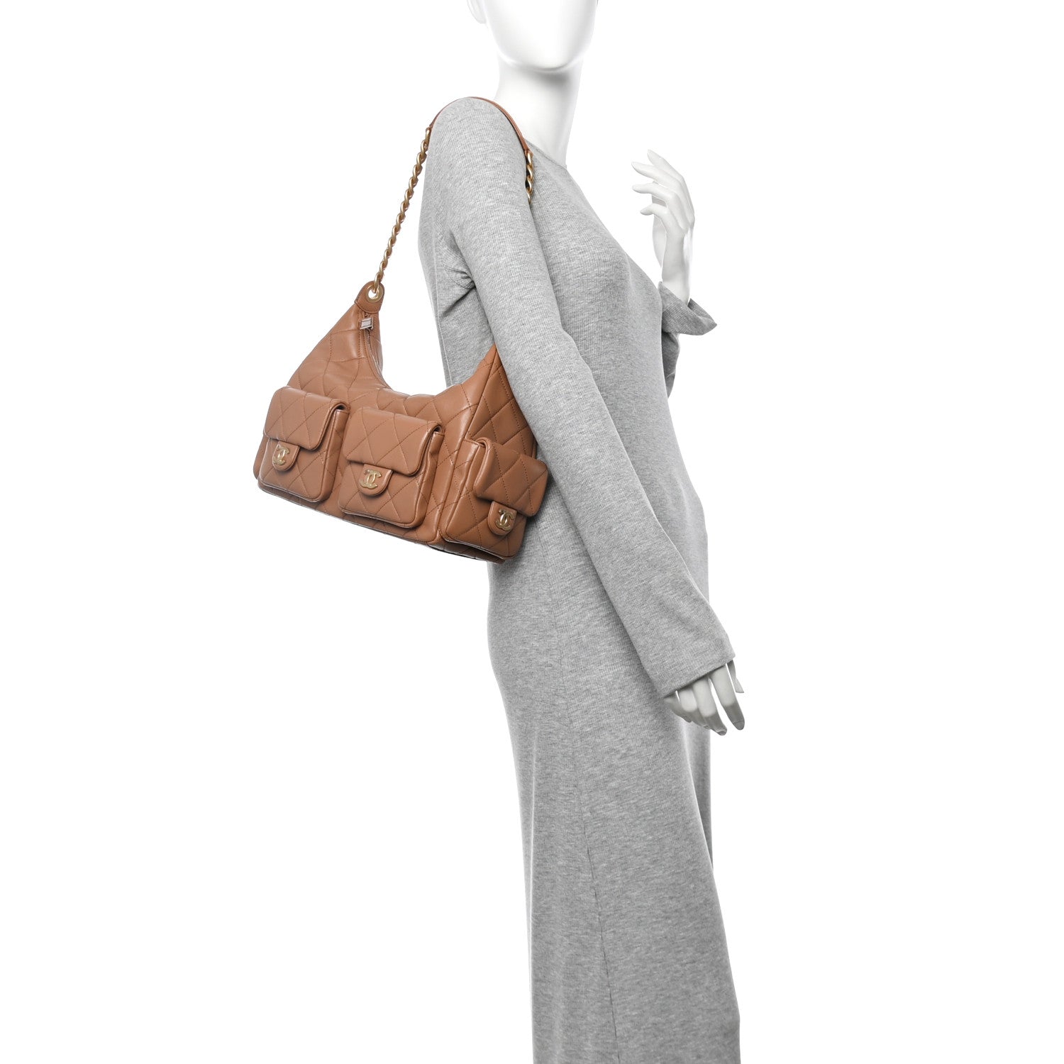 Chanel Shiny Lambskin Quilted Trendy Pockets Hobo Brown 2 of 10