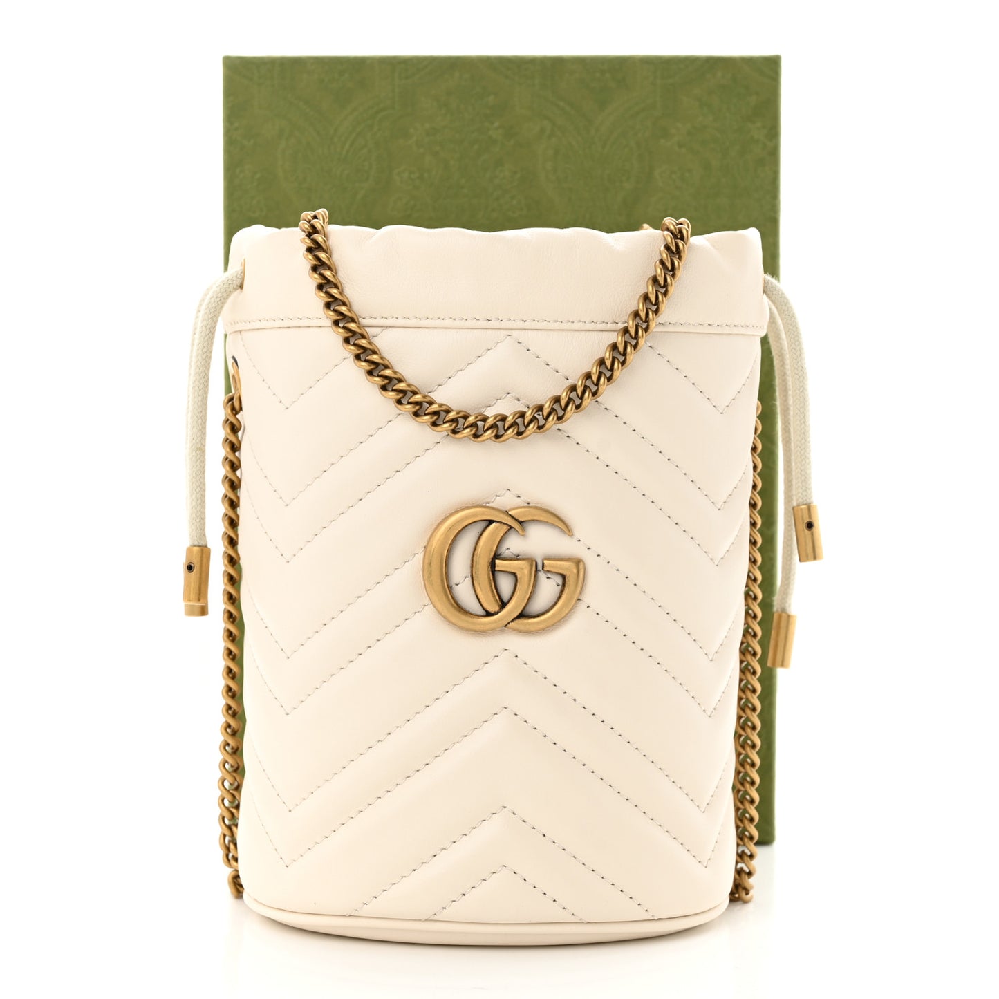 Calfskin Matelasse Mini GG Marmont 2.0 Bucket Bag White