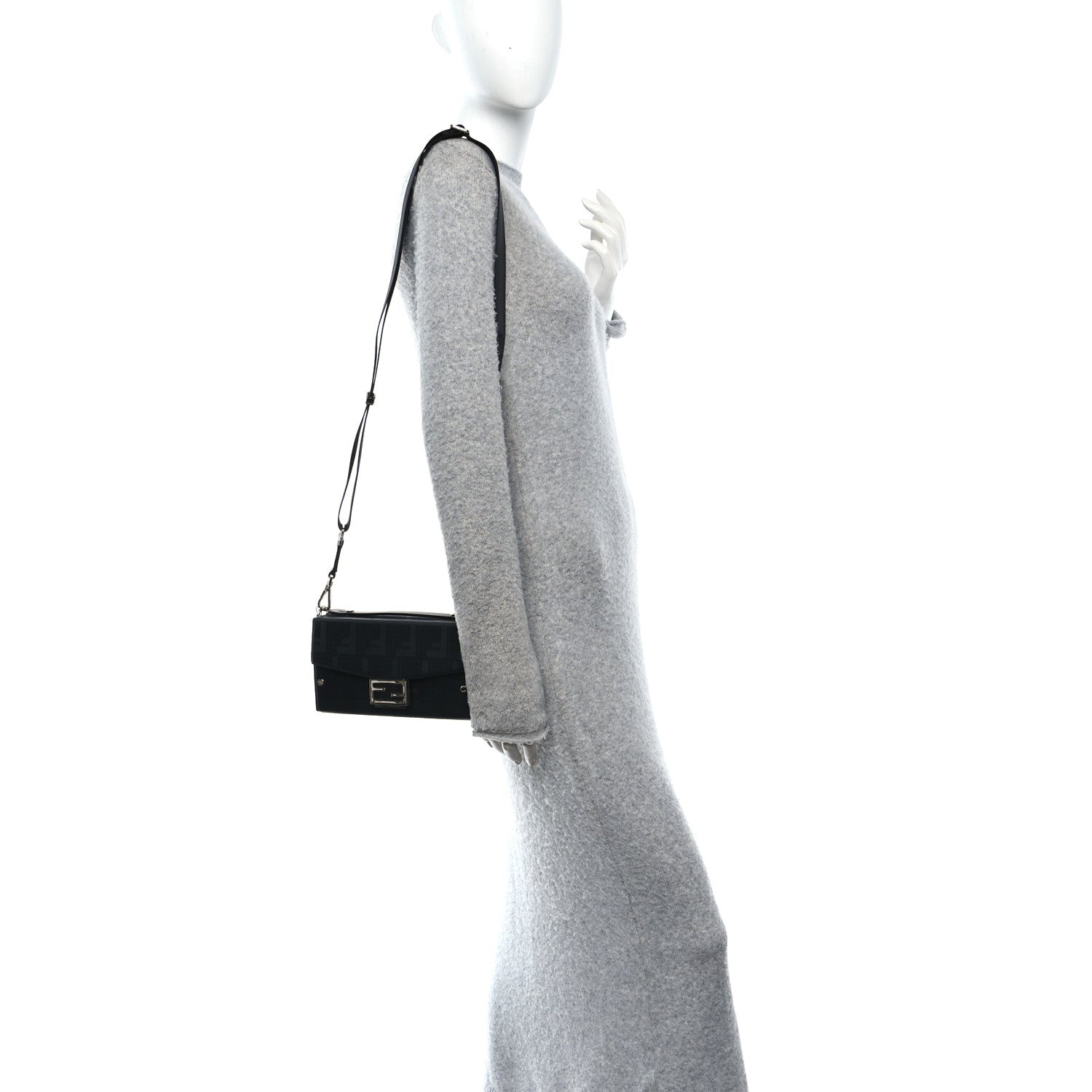 Fendi Vitello King FF Lines Embossed Baguette Soft Trunk Black 3 of 19