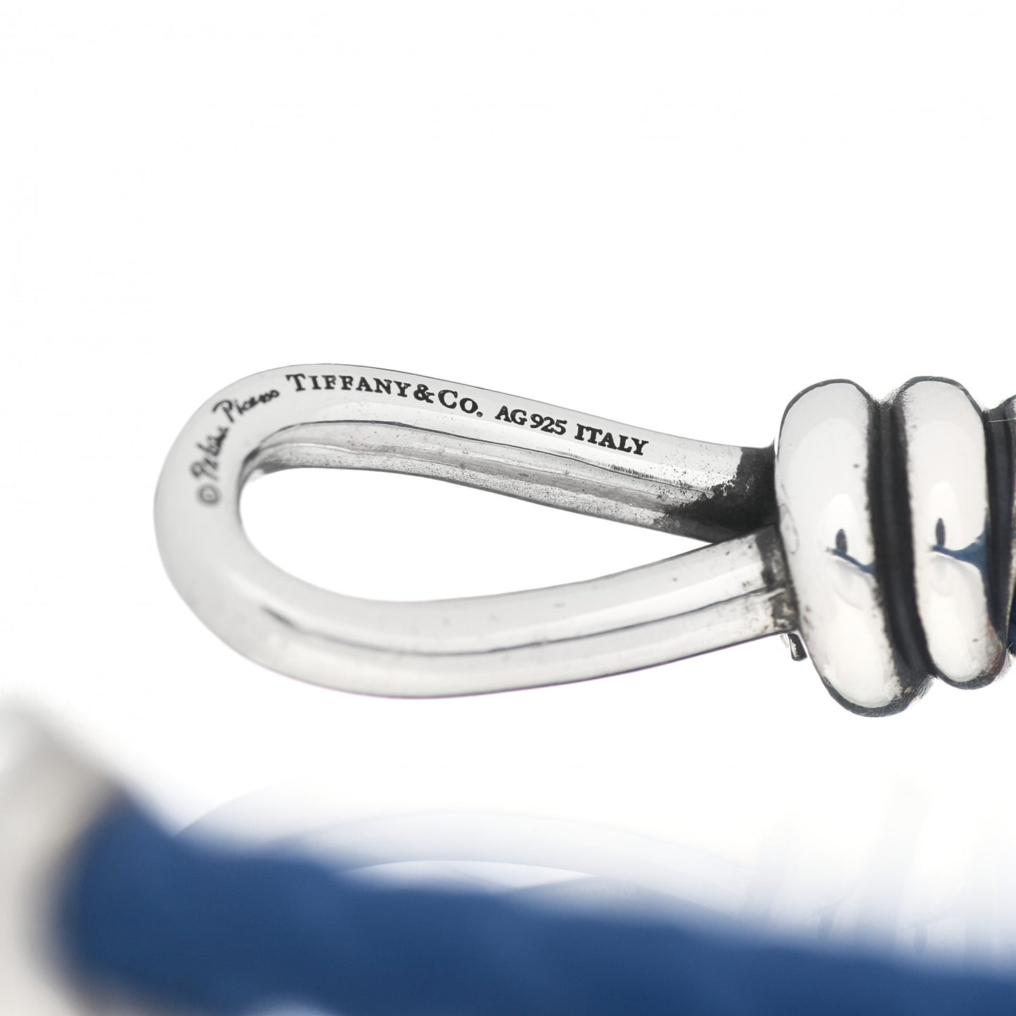 Sterling Silver Leather Paloma Picasso Knot Single Braid Bracelet Blue
