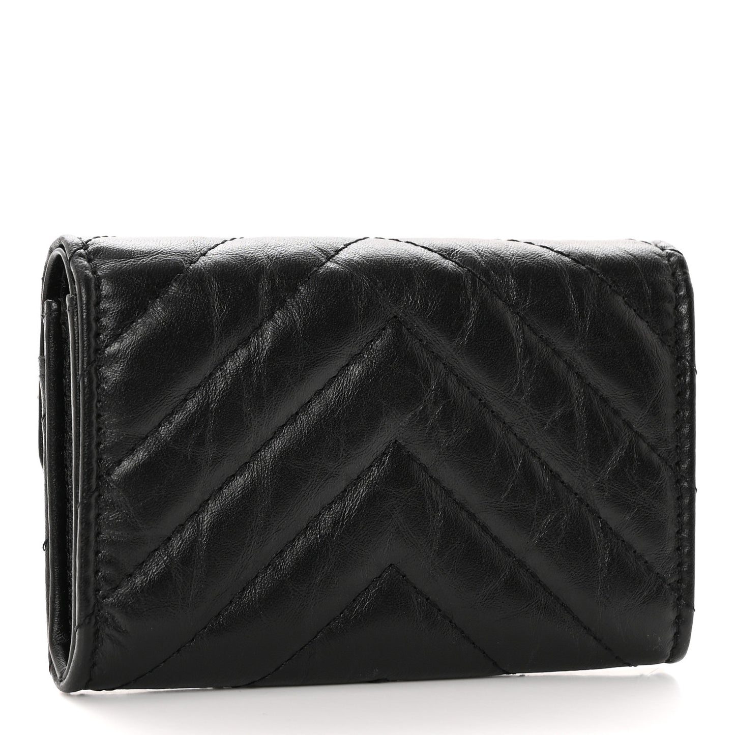 Aged Calfskin Chevron Quilted Reissue Card Holder Wallet So Black