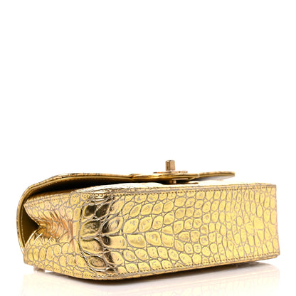 Chanel Metallic Calfskin Crocodile Embossed Cocodile Rectangular Mini Flap Gold 4 of 9