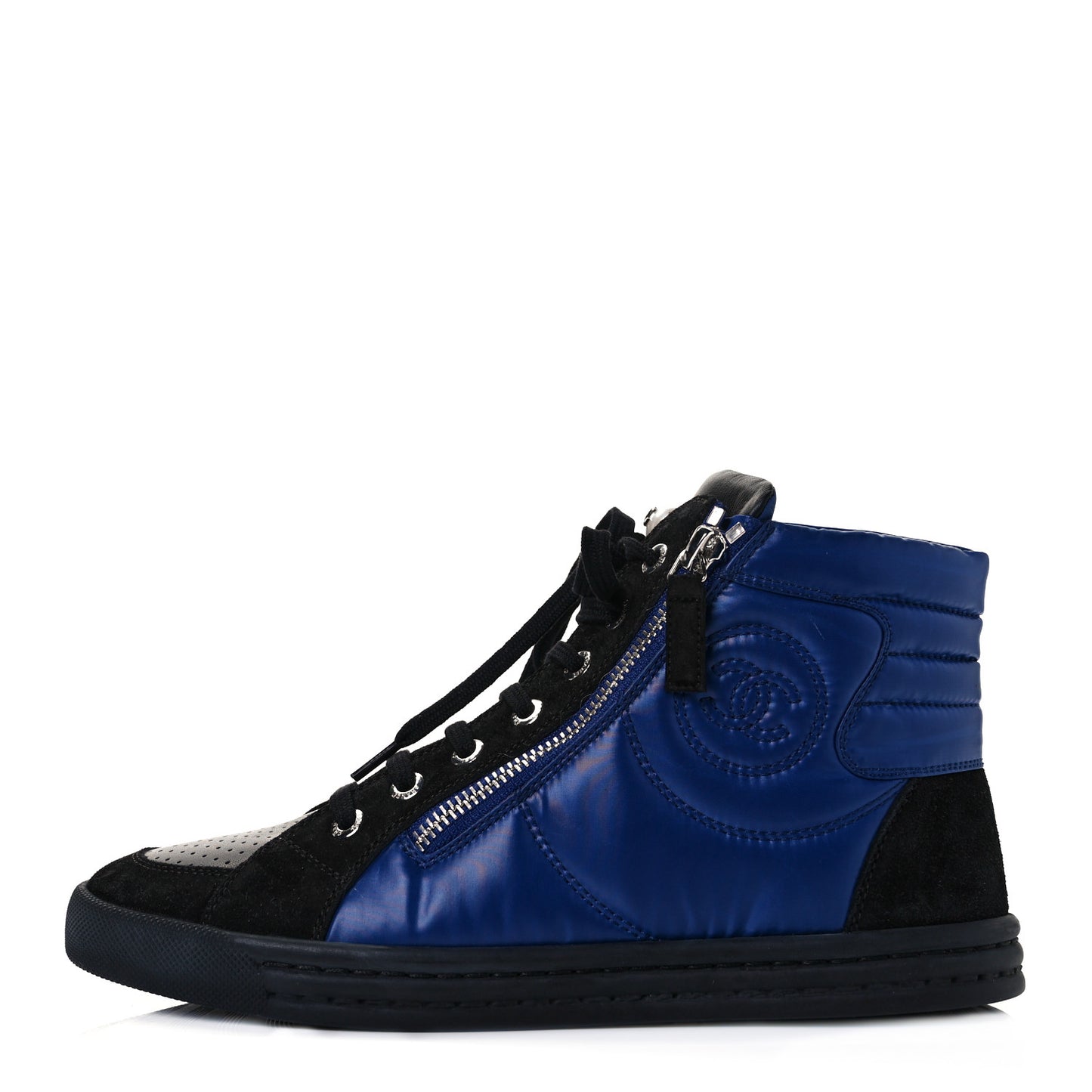 Calfskin Pearl High Top CC Sneakers 37 Black Blue