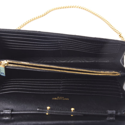 Saint Laurent Grain De Poudre Matelasse Chevron Monogram Chain Wallet Black 4 of 9
