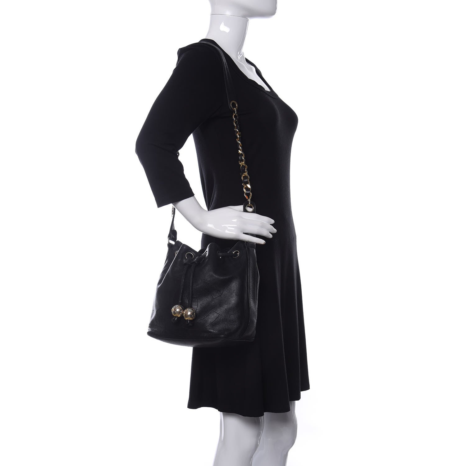 Chanel Lambskin Drawstring CC Shoulder Bag Black 2 of 10