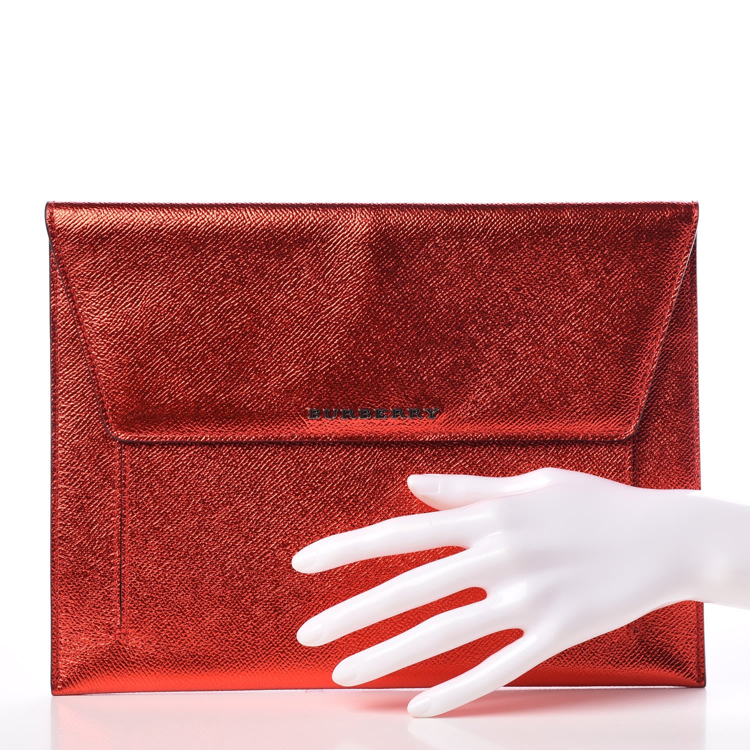 Burberry Metallic Calfskin Envelope Clutch Red 2 of 9