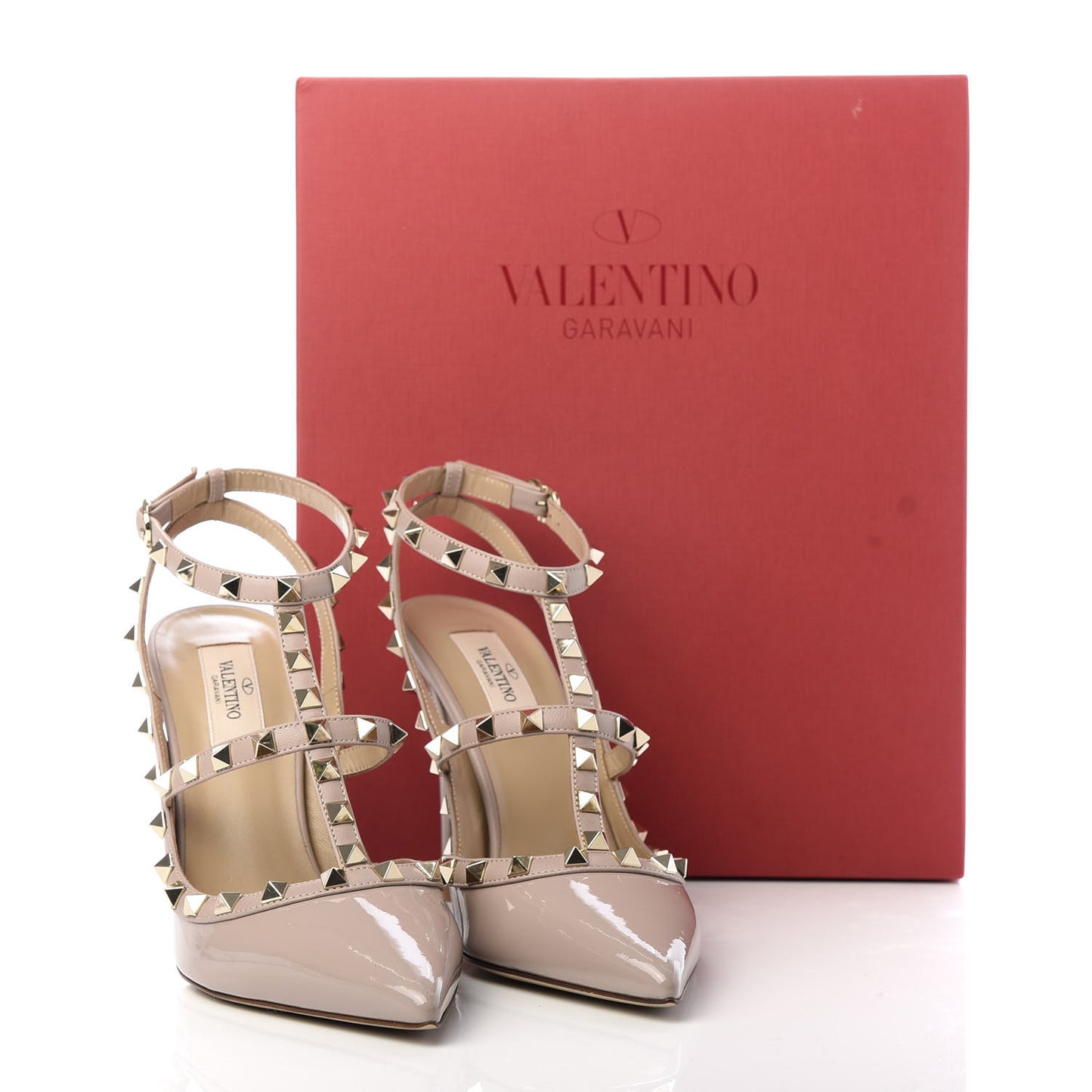 Patent Nappa Rockstud Ankle Strap 100mm Pumps 39.5 Poudre