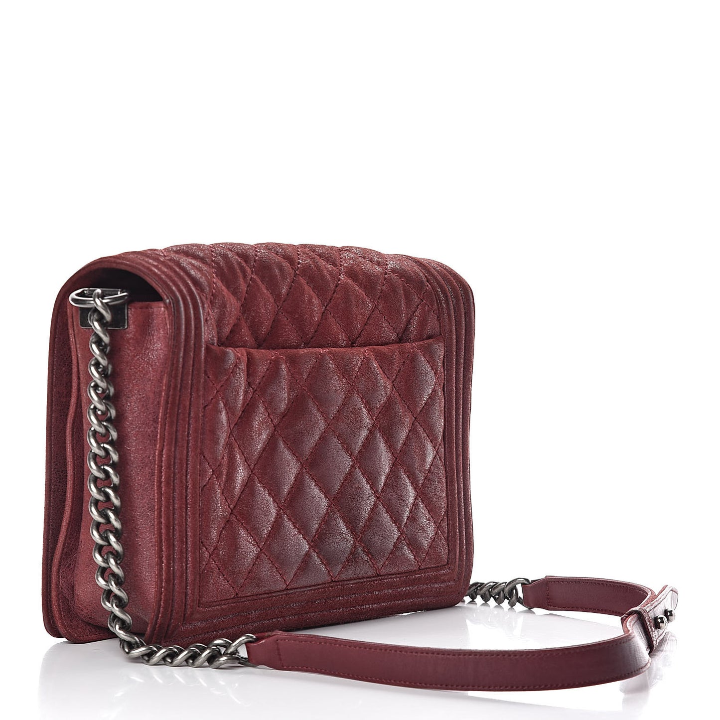 Iridescent Calfskin Quilted New Medium Gentle Boy Flap Dark Red