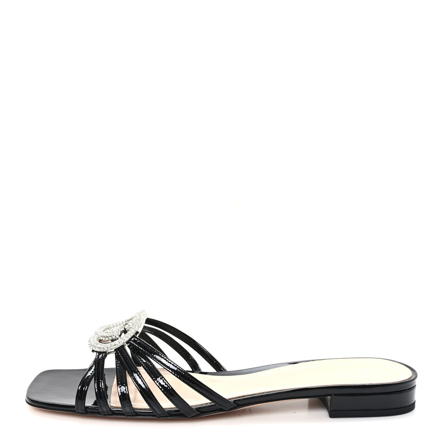 Vernice Crystal Womens Interlocking G Slide Sandals 40 Black