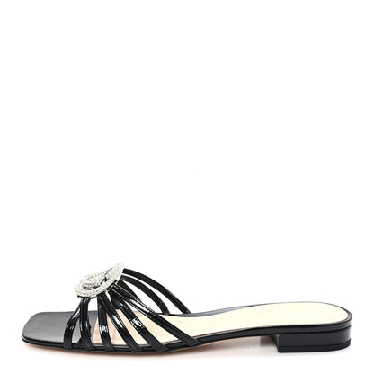 Gucci Vernice Crystal Womens Interlocking G Slide Sandals 40 Black 1 of 9