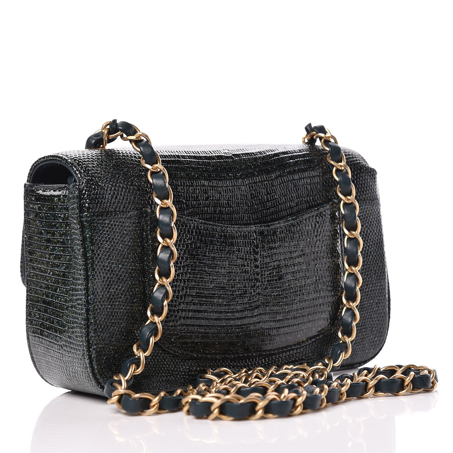 Chanel Lizard Mini Rectangular Flap Dark Green 3 of 9
