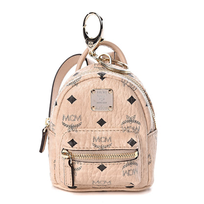 MCM Visetos Backpack Key Ring Bag Charm Beige 1 of 6