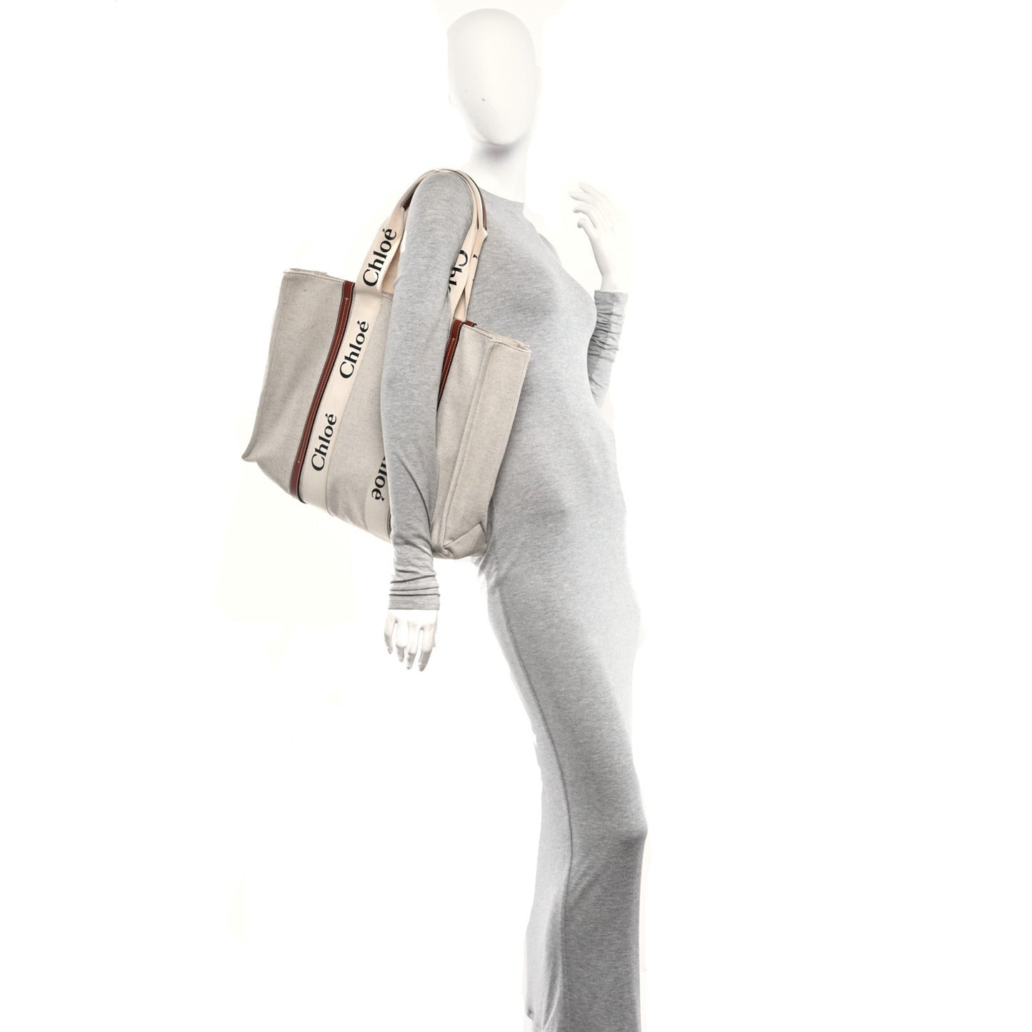 Cotton Calfskin Large Woody Ribbon Tote White Brown