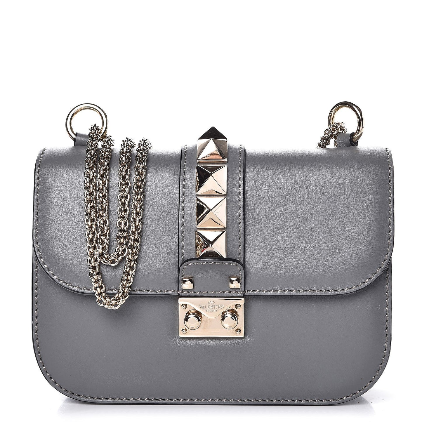 Vitello Small Glam Lock Rockstud Flap Gray