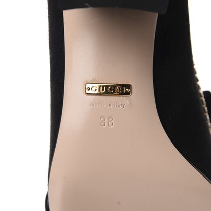 Gucci Kid Scamosciato Crystal GG Marmont Fringe 50mm Loafer Pumps 38 Black 7 of 9