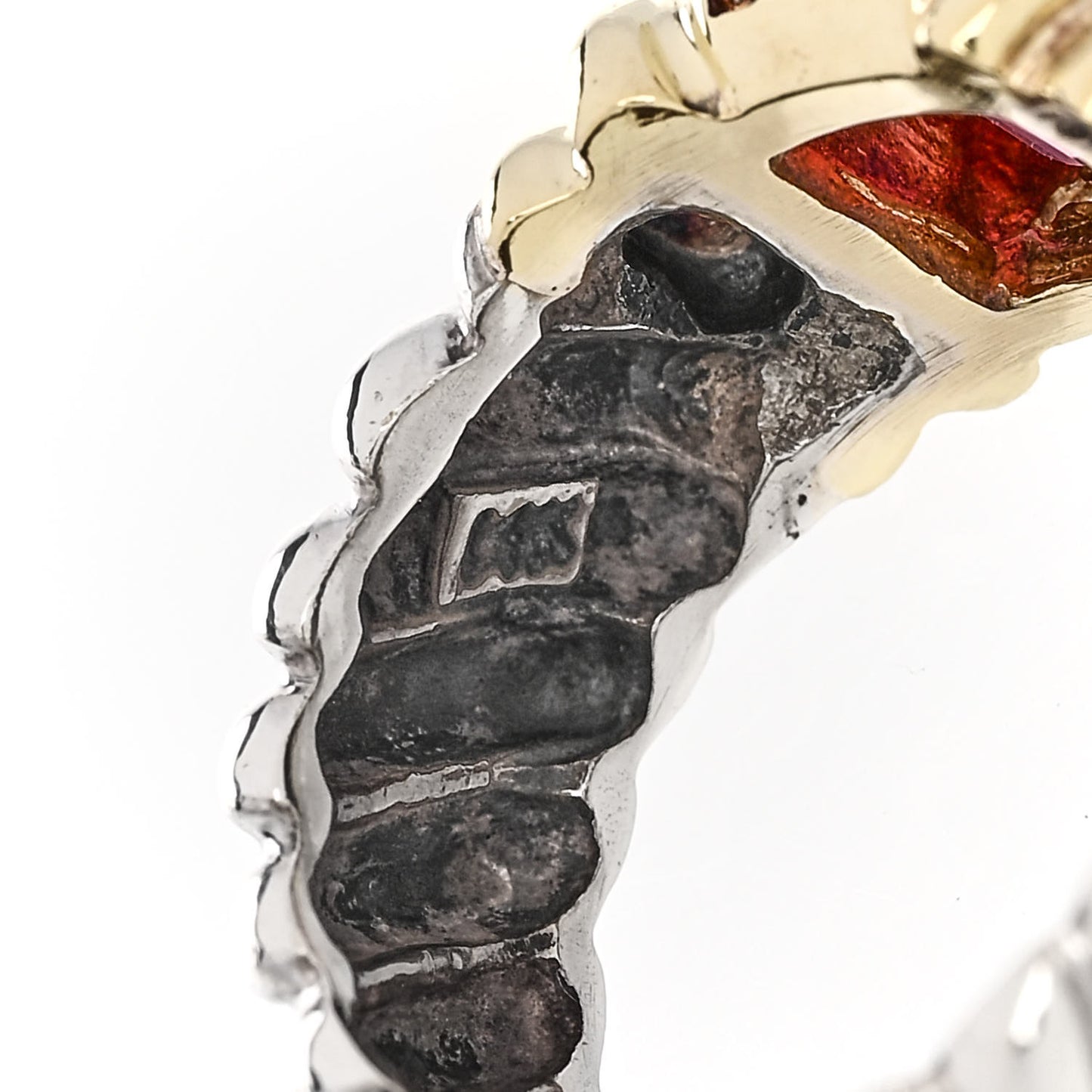 Sterling Silver 14K Yellow Gold Pink Tourmaline Wide Cable Ring 53 6.25