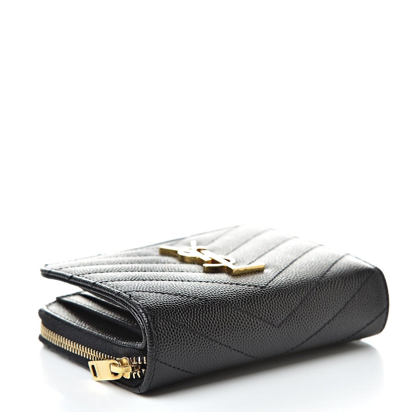 Grain De Poudre Matelasse Chevron Monogram Compact Zip Around Wallet Black