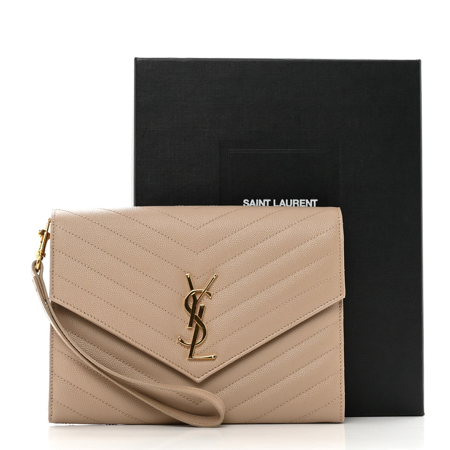 Grain De Poudre Matelasse Chevron Monogram Envelope Clutch Dark Beige
