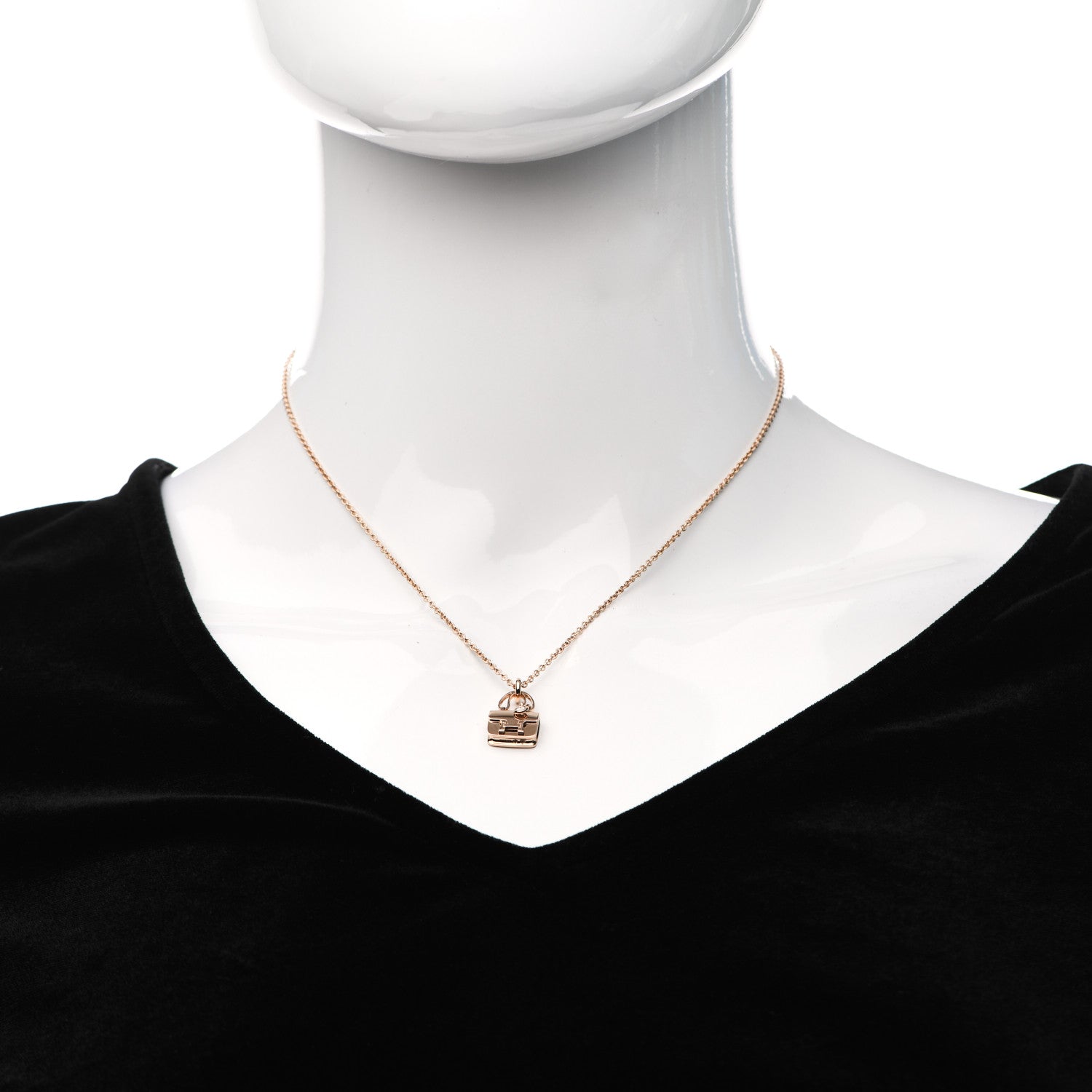 Hermes 18K Rose Gold Diamond Constance Amulettes Charm Pendant Necklace 2 of 6