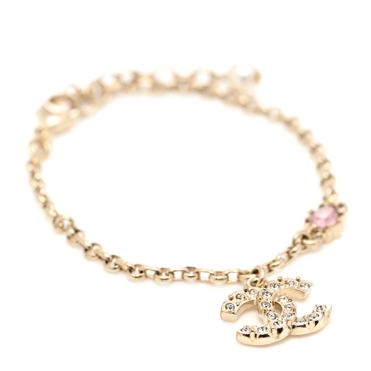 Crystal Pearl CC Charm Bracelet Light Gold Pink