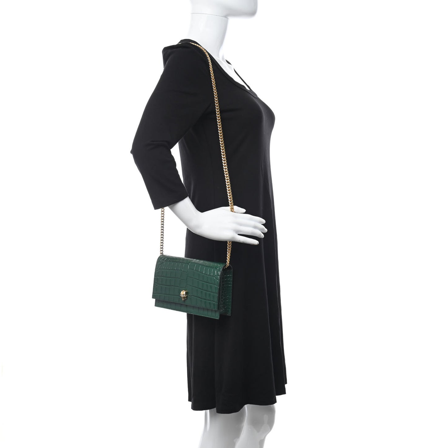 Calfskin Crocodile Embossed Skull Mini Crossbody Bag Green