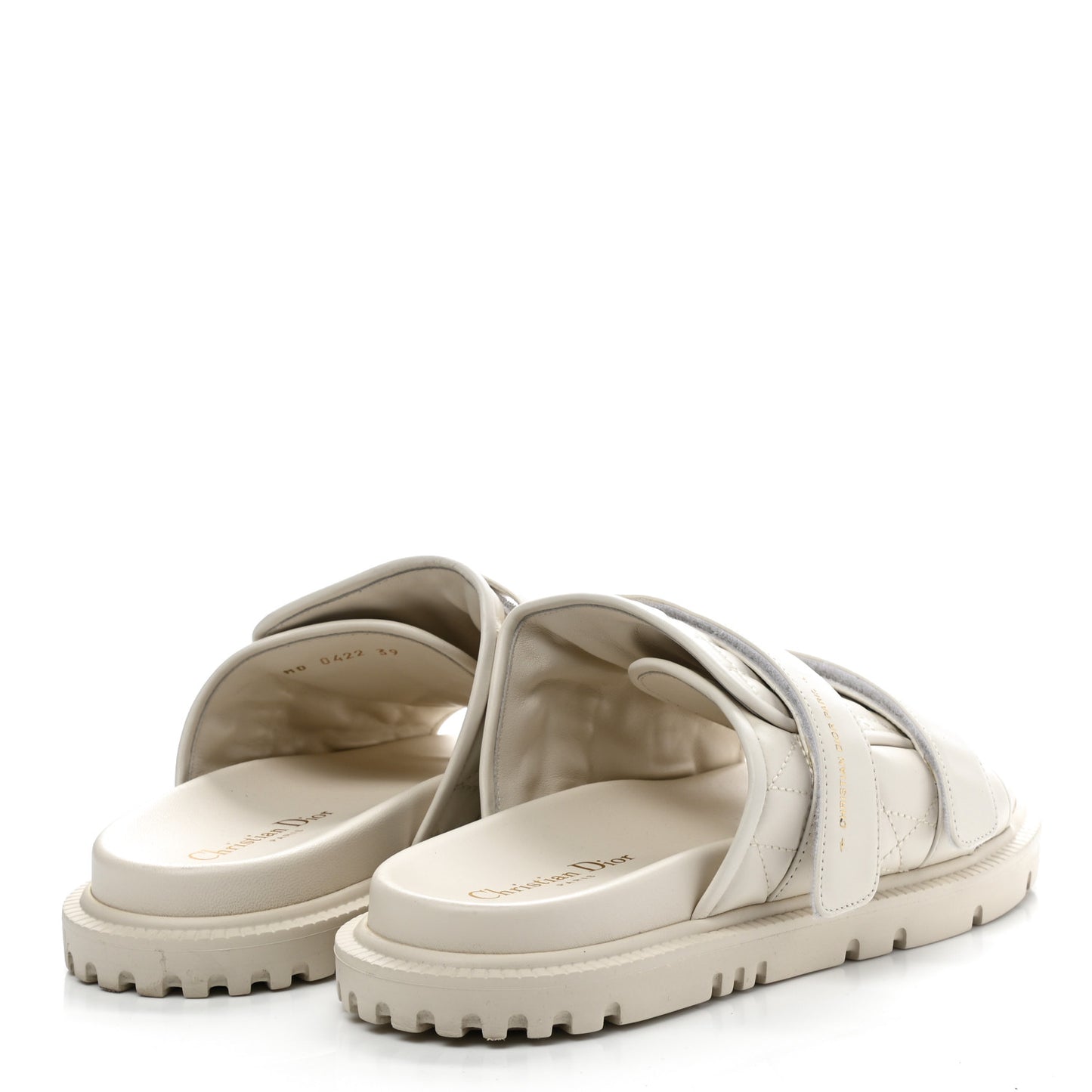 Calfskin Cannage Dio(r)evolution Slide Sandals 39 White