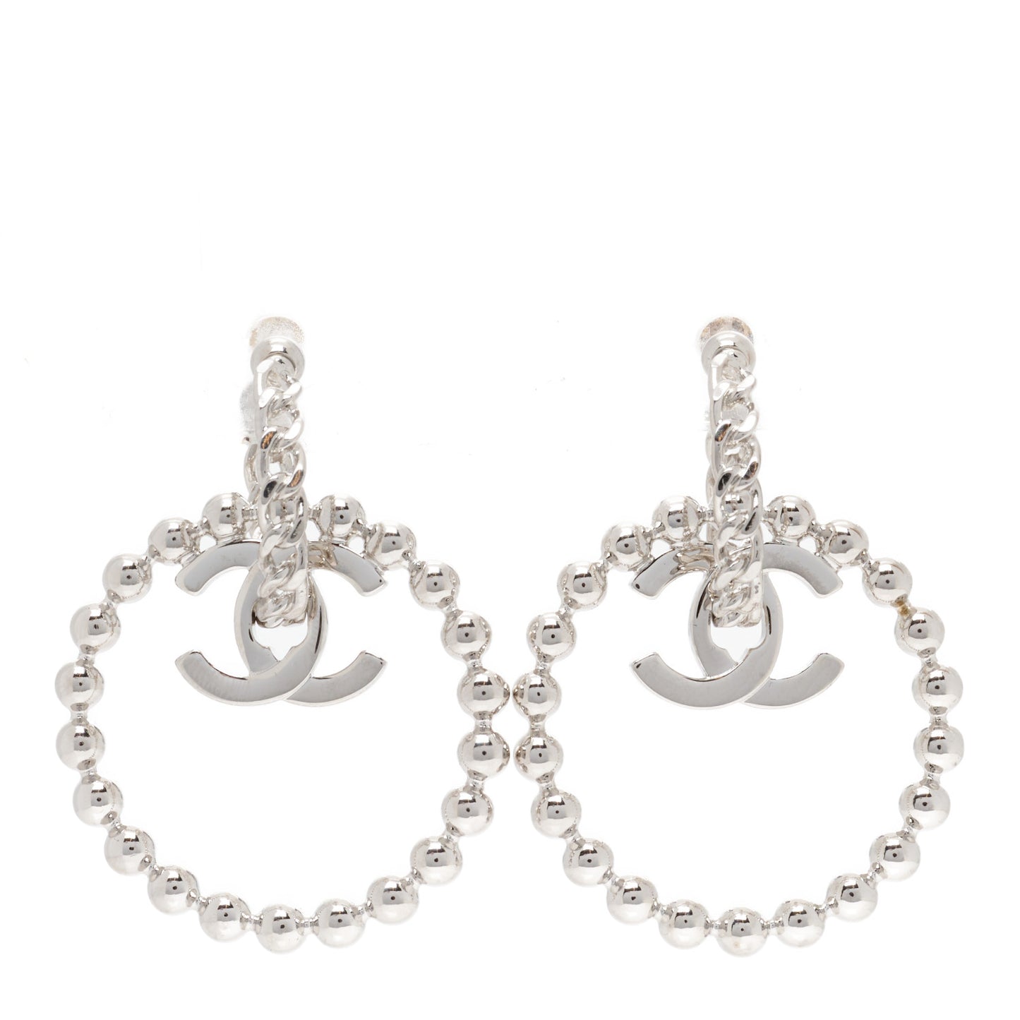 Metal Beaded CC Hoop Earrings Silver