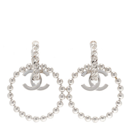Chanel Metal Beaded CC Hoop Earrings Silver 1 of 5