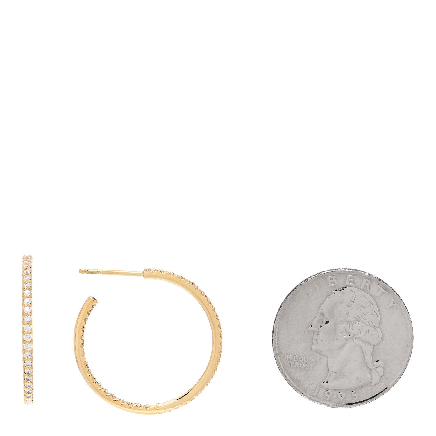 Roberto Coin 18K Yellow Gold Diamond .99ctw Micro Pave Hoop Earrings 2 of 4