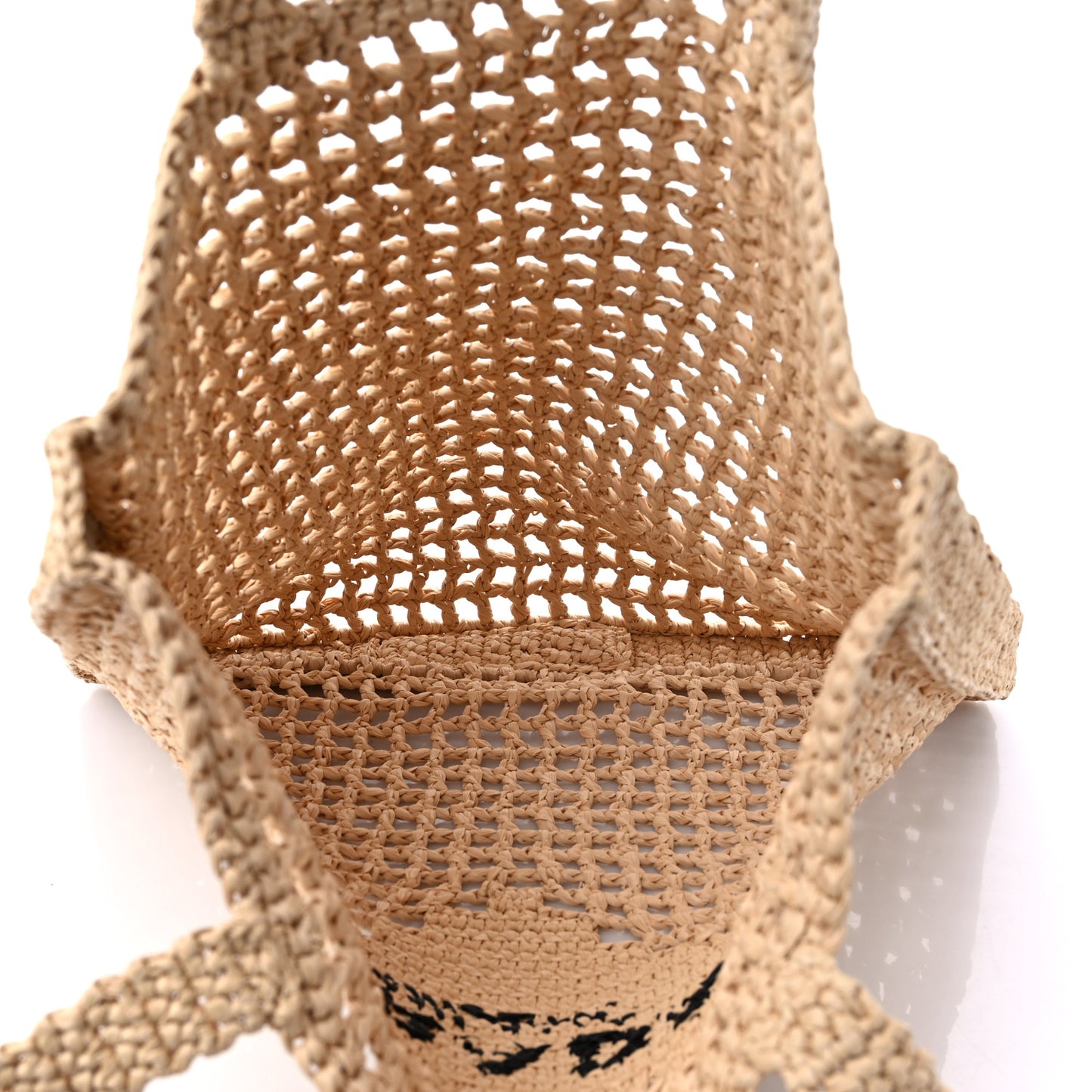 Yarn Raffia Effect Crochet Logo Embroidered Tote Bag Naturale