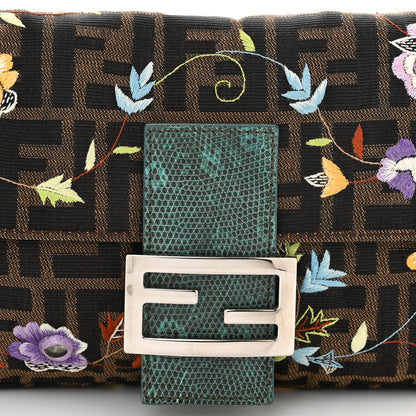 Fendi Zucca Lizard Embroidered Baguette Tobacco Blue Multicolor 7 of 12