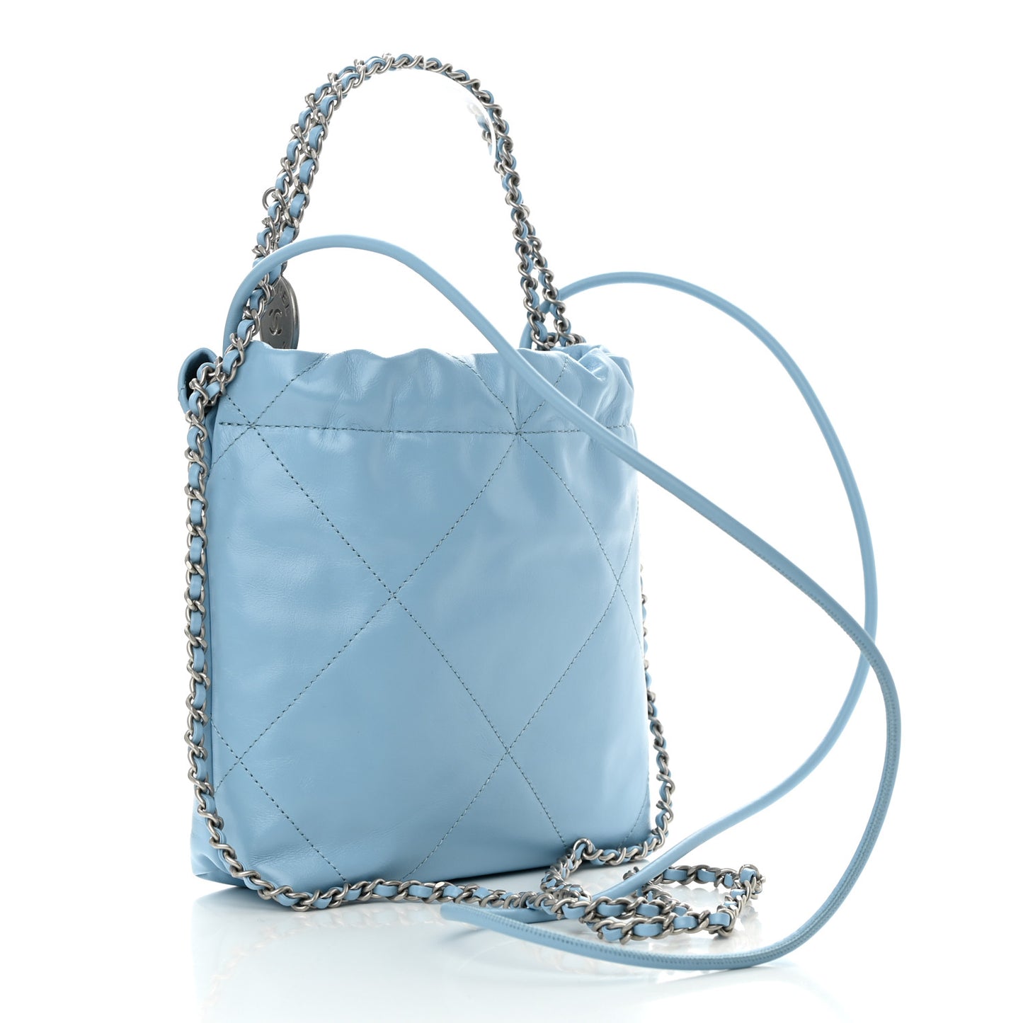 Shiny Calfskin Quilted Mini Chanel 22 Light Blue