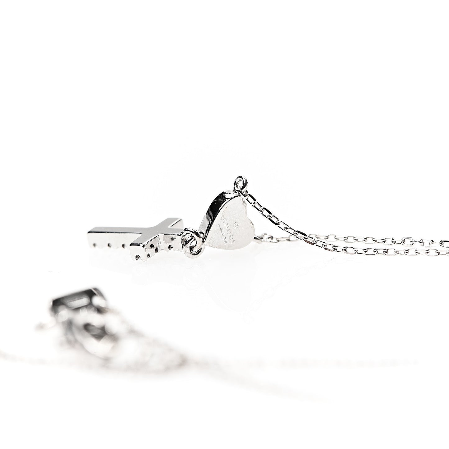 18K White Gold Diamond Heart Cross Pendant Necklace