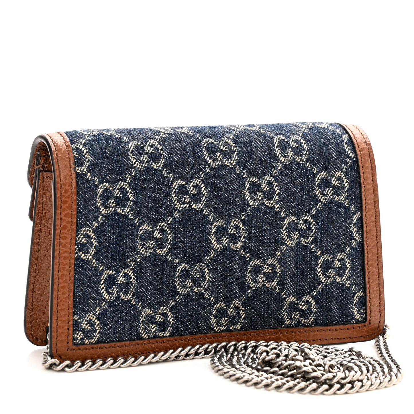 New Denim GG Monogram Dollar Calfskin Enamel Super Mini Dionysus Shoulder Bag Blue Tea Cuir Epilog Electric Blue