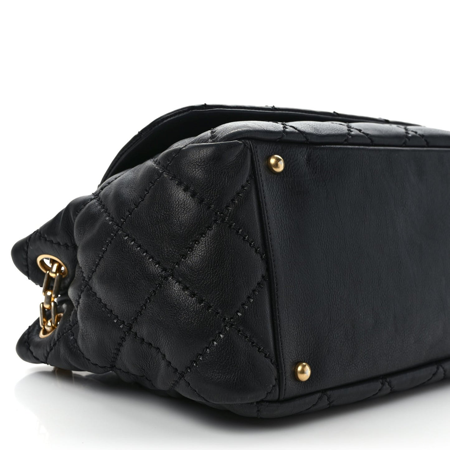 Calfskin Quilted Retro Chain Flap Black