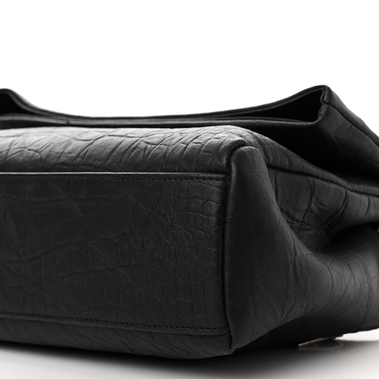 Saint Laurent Calfskin Crocodile Embossed Medium West Hollywood Monogram Fold-Over Black 11 of 11