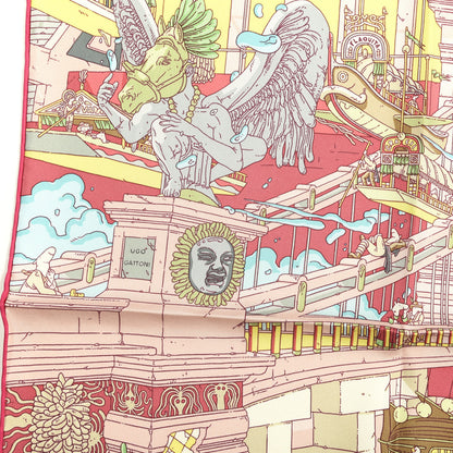 Hermes Silk La Legende Du Cheval A Plumes Scarf 90 Rose Pale Jaune Vif Turquoise 3 of 5