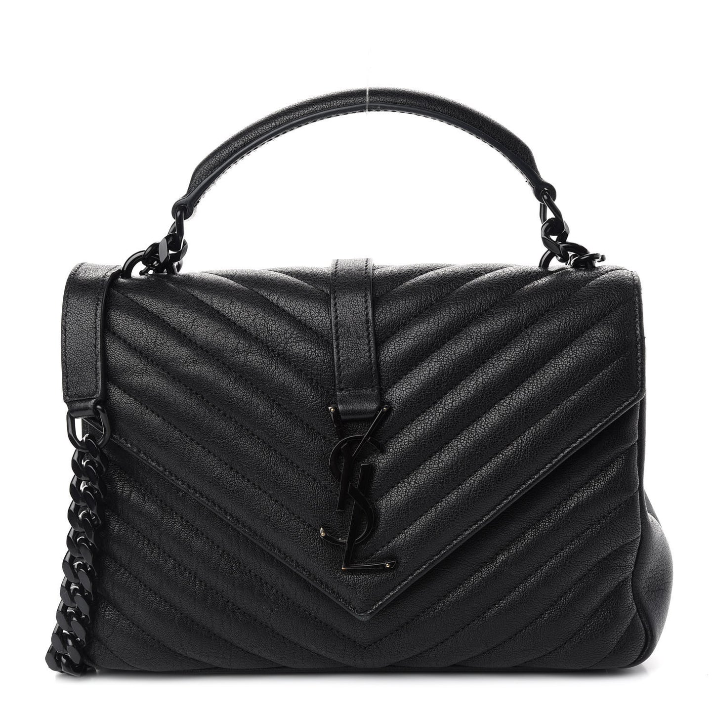 Sheepskin Matelasse Chevron Monogram Monochrome Medium College Bag Black