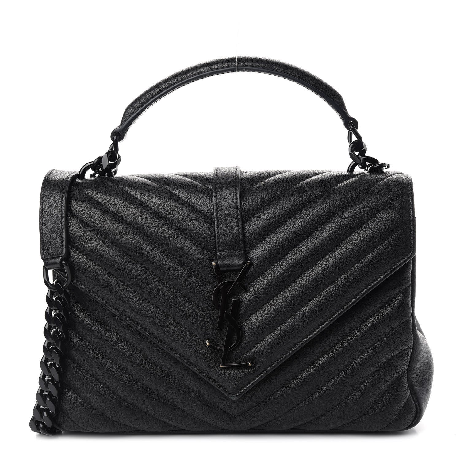 Saint Laurent Sheepskin Matelasse Chevron Monogram Monochrome Medium College Bag Black 1 of 12