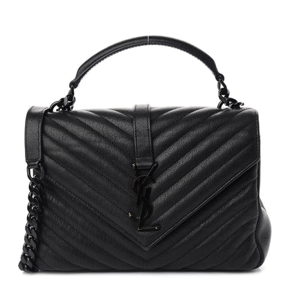 Saint Laurent Sheepskin Matelasse Chevron Monogram Monochrome Medium College Bag Black 1 of 12