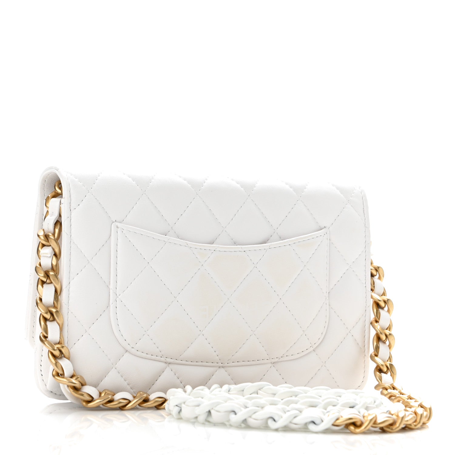 Chanel Lambskin Resin Quilted Wallet On Chain WOC White 3 of 13