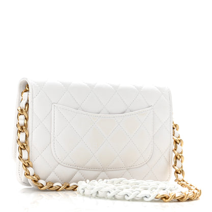 Chanel Lambskin Resin Quilted Wallet On Chain WOC White 3 of 13
