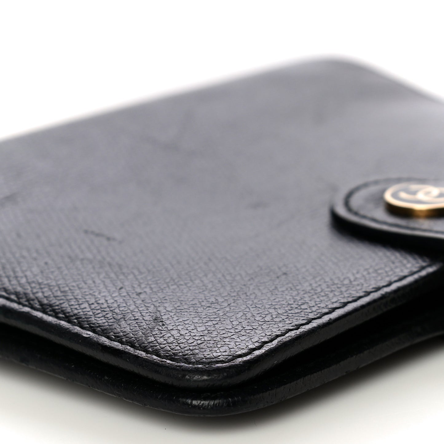 Grained Calfskin CC Button Pocket Agenda Cover Black