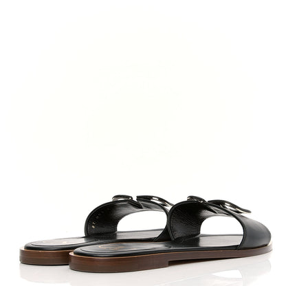 Valentino Garavani Calfskin Vlogo Flat Sandals 40 Black 3 of 6