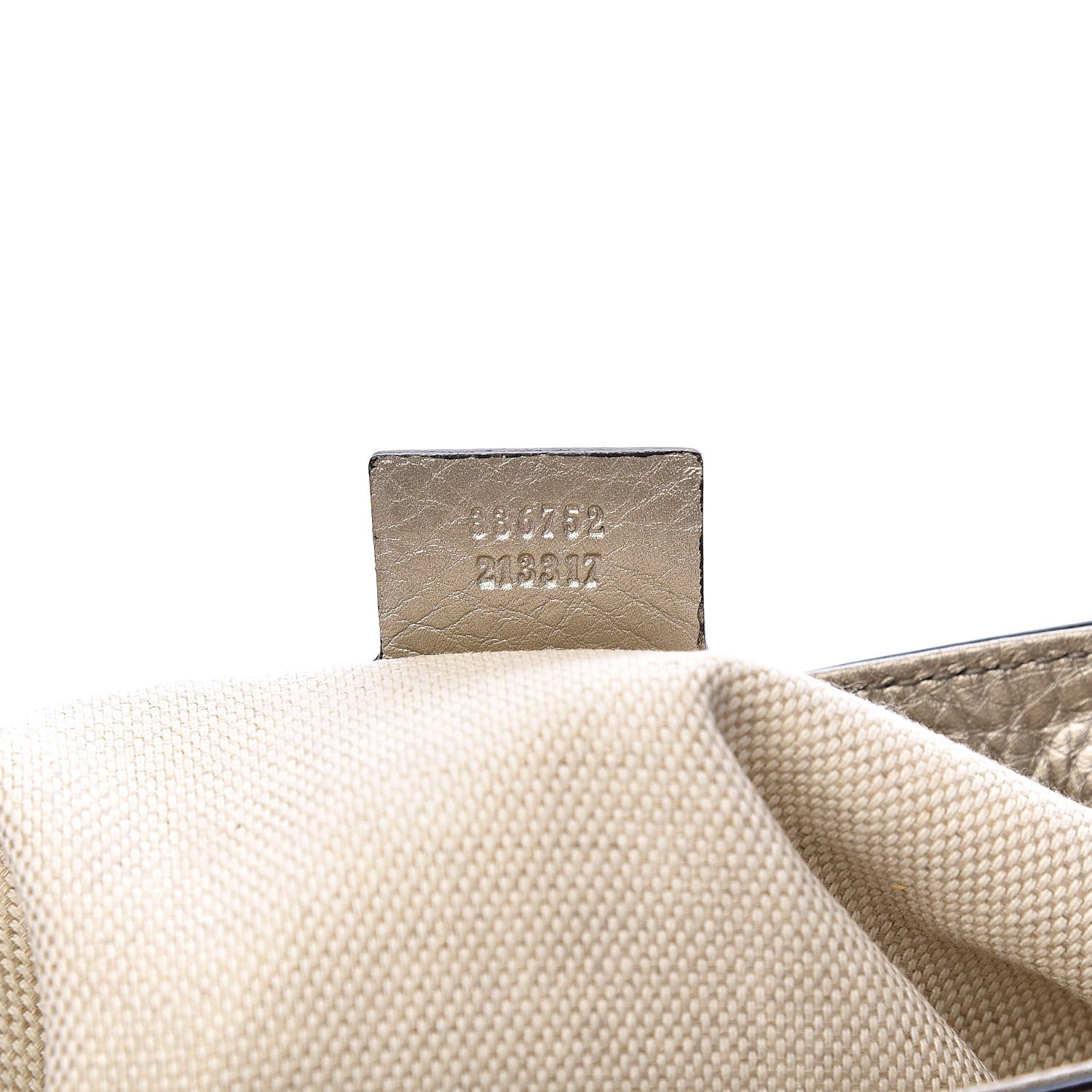 Gucci Metallic Pebbled Calfskin Medium Soho Flap Crossbody Golden Beige 7 of 11