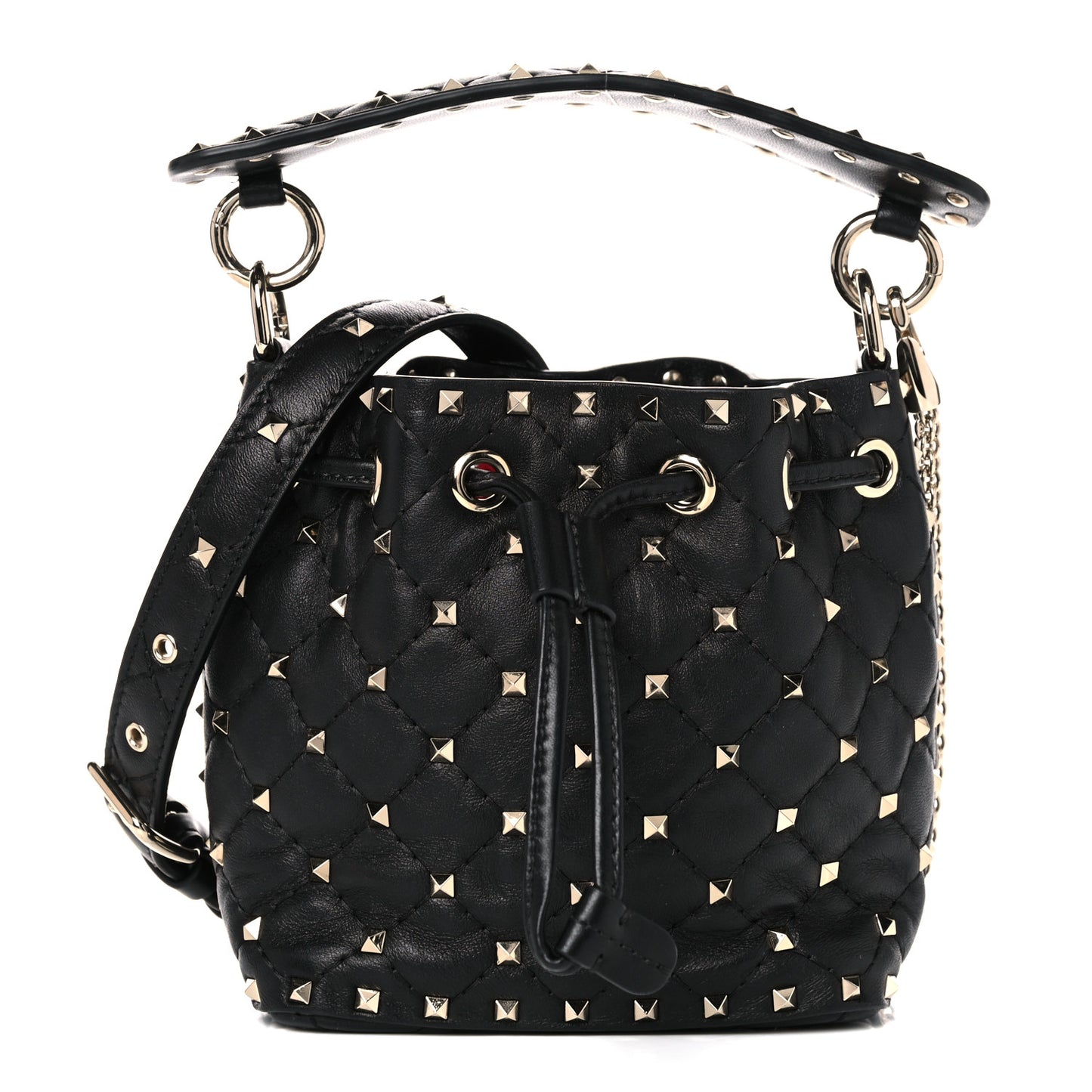 Nappa Mini Rockstud Spike Bucket Bag Black